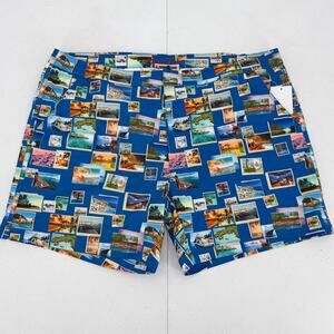 NWT Robert Graham Quick Dry Blue Postcards Swim Trunks Size XL
